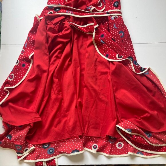 COPY - Modcloth Dress Floral Dotted Daytime Dapper True Wrap Tie Ruffle Red Whi… - Picture 12 of 16